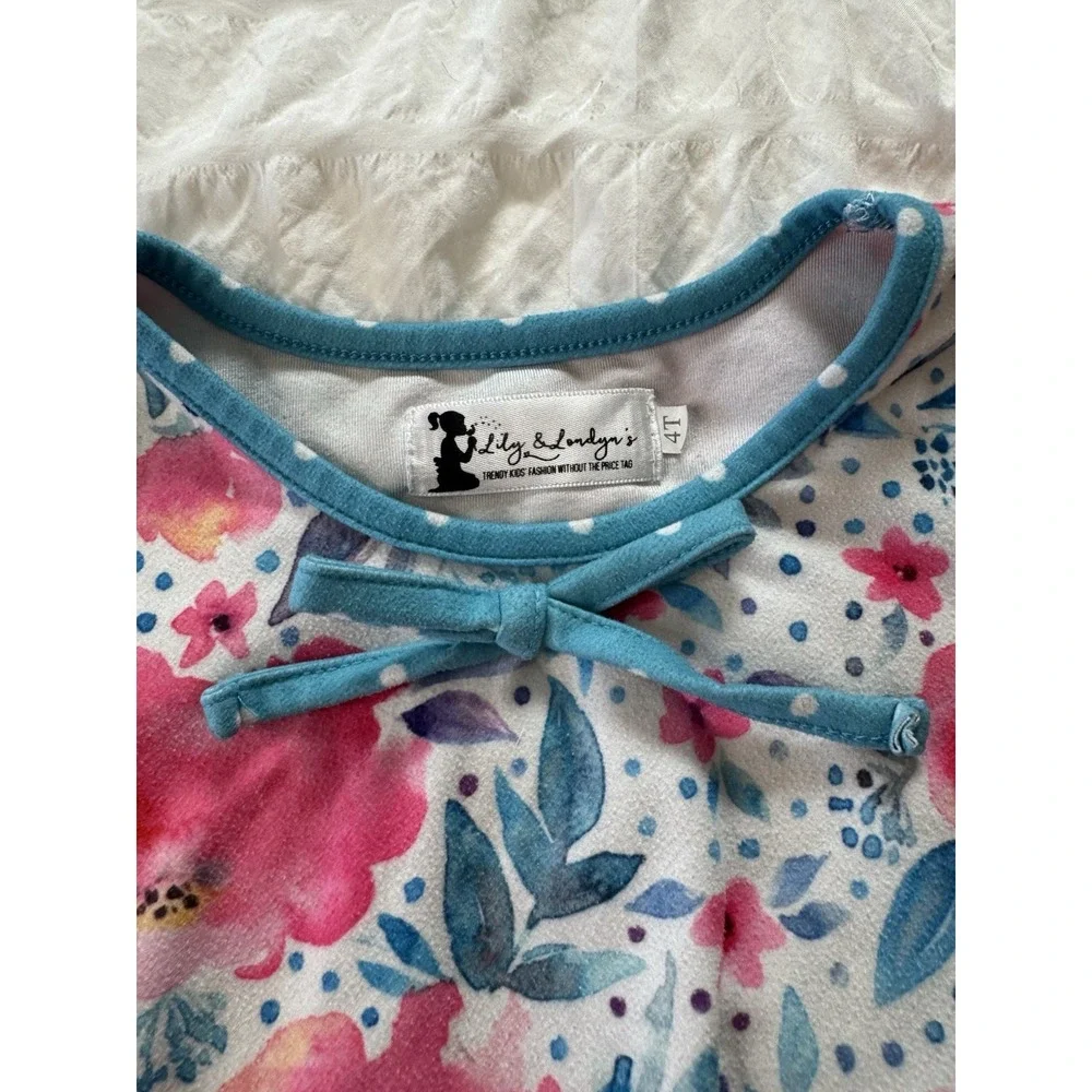 Lily And London Nightgown 4T Pink Blue Floral Polka Dot Ruffles Pajamas‎ PJ Gown